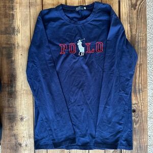 Polo Ralph Lauren Kids Navy Blue Big Pony Embroidered Long Sleeve T-Shirt